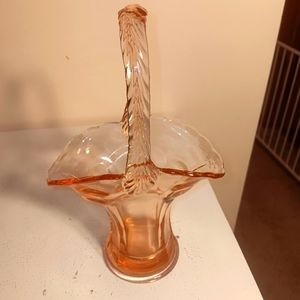Vintage pink glass handled basket